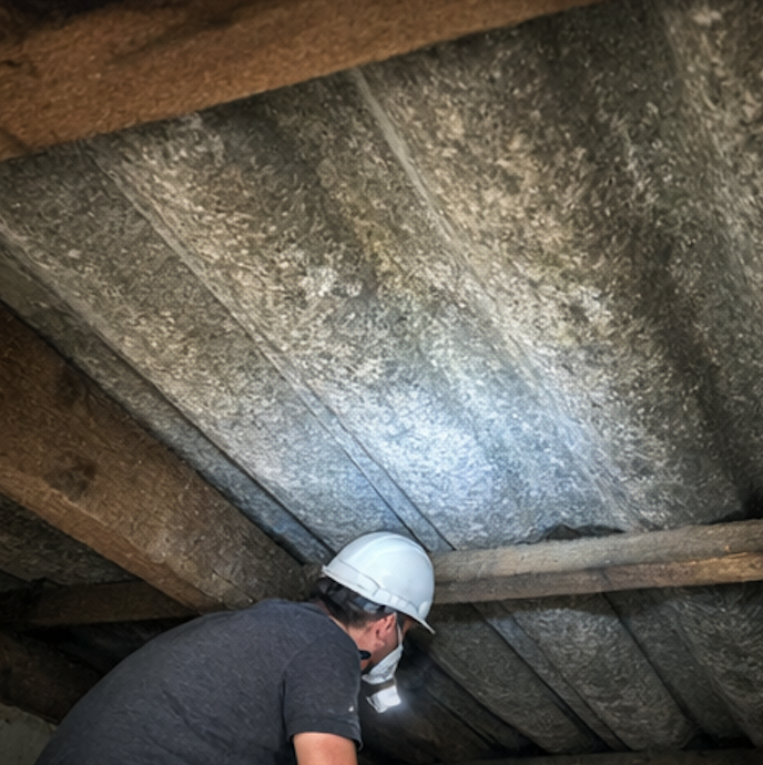 OVAM-erkend asbestdeskundige inspecteert dak van woning voor asbestattest in Vlaanderen