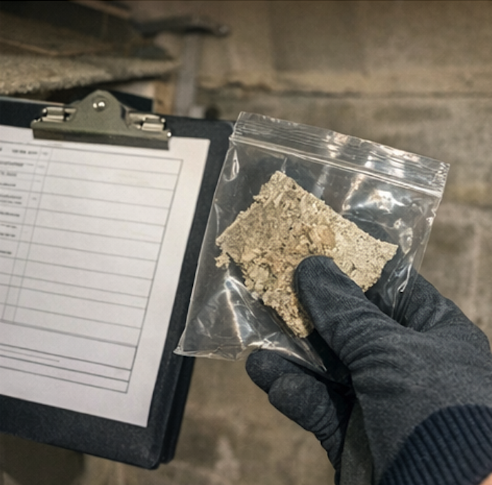 Voorbeeld van een asbestattest met inventarisattest en risicobeoordelingsfiche van OVAM