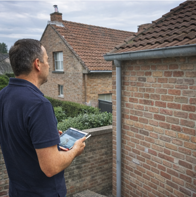 EPC-keurder met tablet bij woning